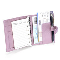 Carnet de notes A7 en cuir véritable avec porte-billets, en cuir de vachette pleine fleur grain litchi, agenda, 14,5x12x2,5cm, 207g