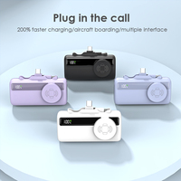 Power Bank Mini Portabel 5000mah, Power Bank Kapsul, Pengisian Daya Nirkabel dengan Kabel Charger Terintegrasi