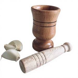 Ensemble mortier et pilon en bois pour épices |   Broyeur d'herbes en bois naturel |   Bol de broyage manuel pour la cuisine - Product Image 1