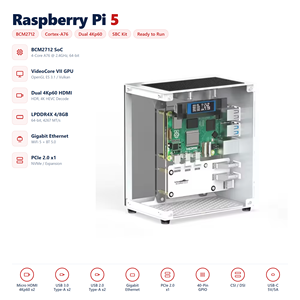 Kit de protection pour Raspberry Pi 5 avec ventilateur de refroidissement RGB, écran d'affichage de 0,96 pouce, boîtier électronique DIY, prend en charge l'extension M.2 SSD - Product Image 6