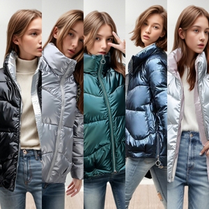 Blouson court matelassé zippé uni ajusté pour femme – Meilleure vente - Product Image 5