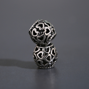 <strong>Black</strong> Big Hole Large Size Hollow Heart Engraved Gunmetal Charms Stainless Steel Spacer <strong>Beads</strong> for Jewelry Making Douvei Brand - Product Image 4