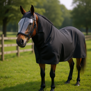 Cubrecabezas de malla negra Comfort para caballos, protección facial para el cuidado equino - Product Image 2