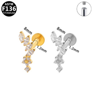 Titanium Stud <b>Earrings</b> With Zircon Inlay Flower Design For Ear Piercing Jewelry ASTM F136 Titanium - Product Image 5