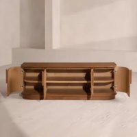 Buffet incurvé en bois massif style artisanal American Vintage, meuble TV design pour salon et mobilier de maison