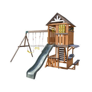 Columpio de madera duradero para parque, creativo, para exteriores, con escalera y cuerda para trepar, juego de columpios de madera para jardín infantil - Product Image 6