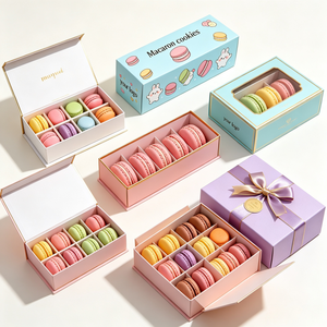 Boîte alimentaire écologique, ensemble de boîtes <span class=keywords><strong>d</strong></span>'emballage pour macarons, boîte cadeau en carton rigide magnétique pour chocolats et biscuits avec insert doré - Product Image 4