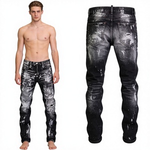 Pantaloni <span class=keywords><strong>Cargo</strong></span> Larghi Personalizzabili da <span class=keywords><strong>Uomo</strong></span>, <span class=keywords><strong>Jeans</strong></span> in Denim Lavorato a Maglia con Decorazioni a Fori, Abbigliamento Streetwear per Tutte le Stagioni - Product Image 1