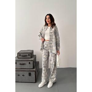 Conjunto de Chaqueta y Pantalones de Lino con Estampado de Leopardo Gris para Mujer, Colección de Trajes al por Mayor - Product Image 6