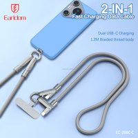 Câble de données USB-C vers USB-C Earldom 2 en 1, câble de charge USB-C PD 60W à charge rapide, câble rétractable avec cordon pour la charge de téléphone