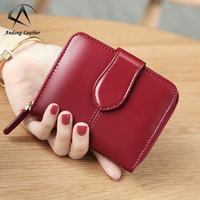 Dompet Pendek Kulit Sapi Asli Andong dengan Resleting untuk Wanita dan Remaja Putri, Tas Clutch Modis, Banyak Kantong, Tempat Koin dan Kartu