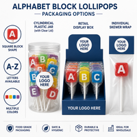 Sucettes carrées en forme de lettres de l'alphabet, bonbons durs aux fruits, OEM, marque privée, logo personnalisé, bonbons éducatifs pour enfants, bonbons pour fêtes