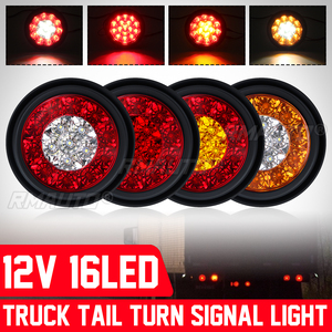 2 ou 4 pièces, feux arrière ronds 12V 16 LED ambre/rouges pour voiture, feux de brouillard arrière, feux stop, feux de recul pour camion, remorque, poids lourd - Product Image 1