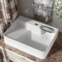 Évier à linge à montage supérieur en céramique à cuvette unique avec drain latéral et épurateur pour balcon ou buanderie Utilisation du bassin de l'armoire d'art