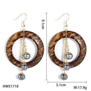 Nouvelles boucles <span class=keywords><strong>d</strong></span>'oreilles hawaïennes Boucles <span class=keywords><strong>d</strong></span>'oreilles en coquille de noix de <span class=keywords><strong>coco</strong></span> Boucles <span class=keywords><strong>d</strong></span>'oreilles en perle noire plaquées <span class=keywords><strong>or</strong></span> pour femmes - Product Image 2