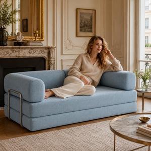 Divano Letto Modulare <span class=keywords><strong>Blu</strong></span> Convertibile Senza Struttura, Moderno, in Tessuto, Pieghevole, Reclinabile, Compresso per Hotel - Product Image 1