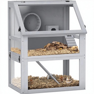 Casa de Madera de Abeto de Lujo Moderna y Clásica para Hámsteres y Gerbillas, de 3 Niveles Desmontables, con Base Profunda de 32 cm, Balancín, Rueda de Ejercicio y Rampas - Product Image 1
