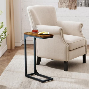 Mesa auxiliar industrial en forma de <span class=keywords><strong>C</strong></span> de madera maciza, mesa de centro pequeña para sofá cama, comedor, escuela o muebles de Hotel - Product Image 3