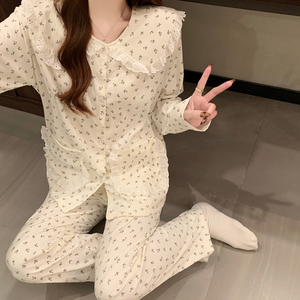 Primavera nuova moda stampa pantaloni lunghi a maniche lunghe pigiama di cotone nuvola da donna può essere indossato fuori dall'homewear - Product Image 6