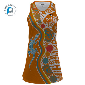 Falda de Tenis Personalizada Sublimada para Mujer, Estilo <span class=keywords><strong>Razorback</strong></span>, Diseño Aborigen, Uniformes de Netball con Baberos de Velcro - Product Image 1