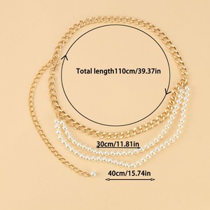 Chaîne de taille multi-couches tendance européenne et américaine en imitation perle et métal pour femme, chaîne de corps rétro réglable 115 cm - Product Image 4