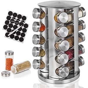 360 xoay Spice Jar Rack Set Organizer với chai thủy tinh thép không gỉ xoay Carousel bếp gia vị giá