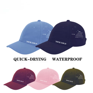 Casquettes de baseball 5 panneaux personnalisées perforées au laser, imperméables, pour le golf et la course, avec logo brodé et patch en caoutchouc - Product Image 6