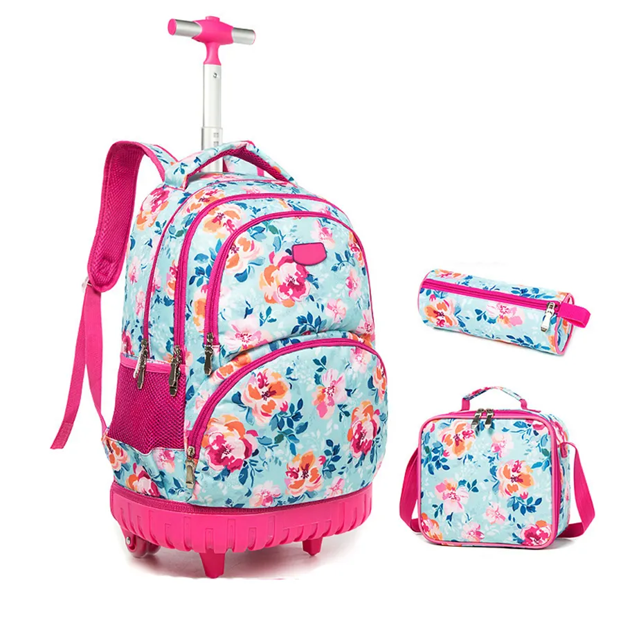 حقيبة مدرسية بعجلات 3 أو مجموعة مخصصة للأطفال حقيبة مدرسية بسعة كبيرة للسفر مع عجلات للأطفال
