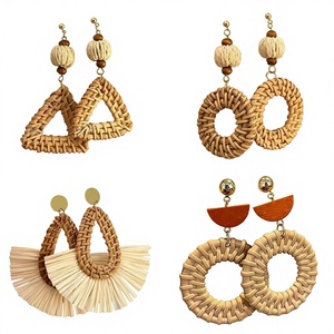 Eco Handmade Rattan <b>Earrings</b> Natural Woven Boho Jewelry TUYET DUNG Brand Wedding Made in Vietnam - Product Image 1