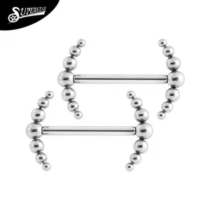 Superstar custom fashion ASTM F136 titanium threadless nipple ring 7 solder ball headers on both sides body piercing jewelry