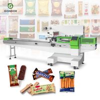 Machine voor het maken en verpakken van kleine zeepjes, servetten, handdoekjes en tissuepapier in kussenvormige verpakkingen.