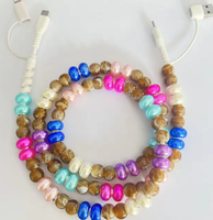 Câble de données perlé rose 4-en-1 avec perles colorées Type-C, câble de charge perlé pour Pâques, cordon de données pour téléphone