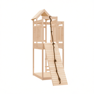 Casita de juegos de madera maciza de pino con pared de escalada para jardín, para niños de 3 a 8 años, estructura de madera tratada térmicamente - Product Image 1