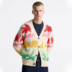 VSCOO – pull tricoté en jacquard coloré pour homme, cardigan tricoté à la mode, nouvelle collection