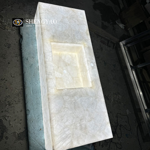 Tùy chỉnh đèn nền tự nhiên mờ trắng đá cẩm thạch pha lê <span class=keywords><strong>Onyx</strong></span> Thạch anh đá Vanity phòng tắm với bồn rửa duy nhất - Product Image 3