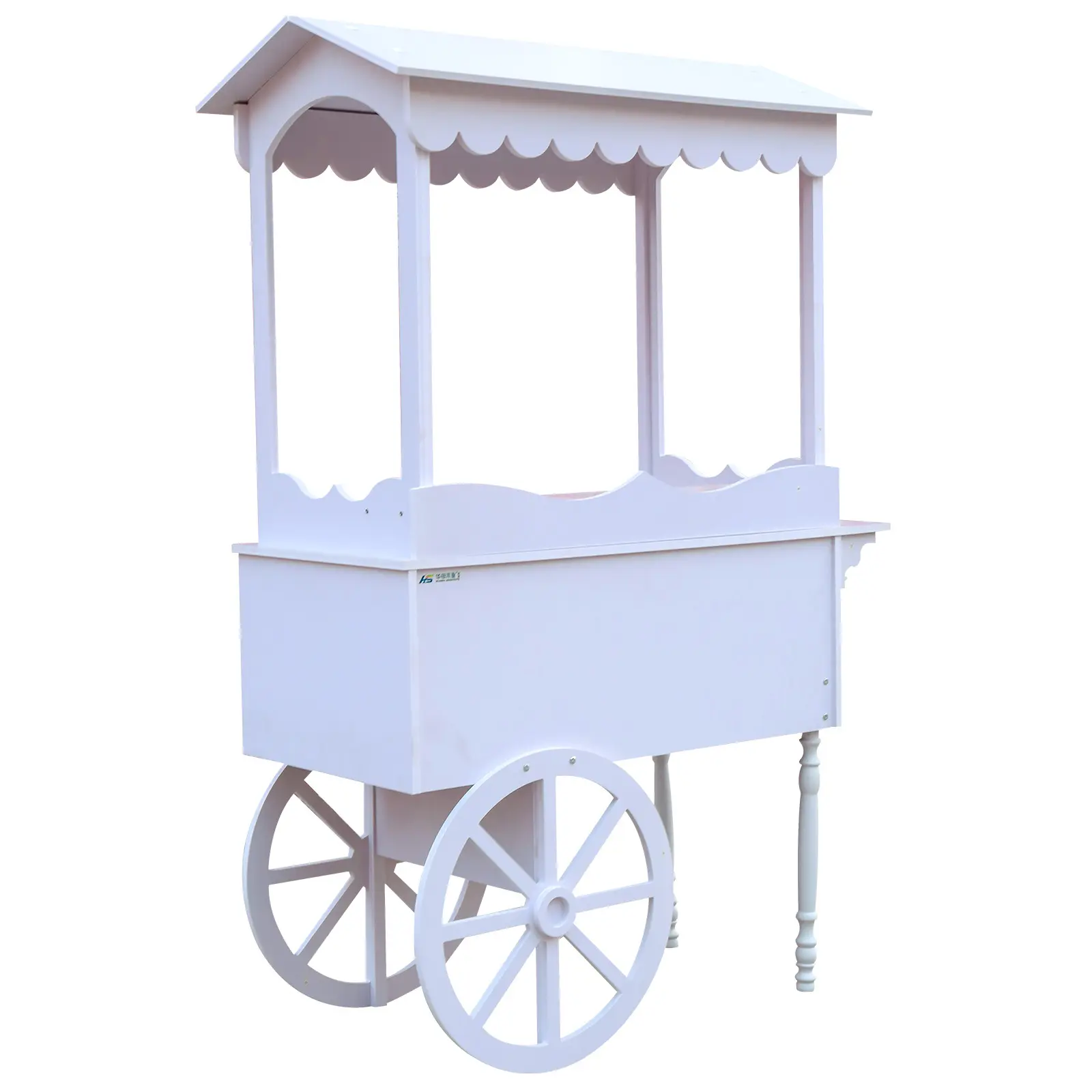 عربة حلوى بتصميم مخصص مصنوعة من الخشب والبلاستيك مزودة بعجلات تصلح كزينة لحفلات الزفاف وعيد الميلاد