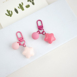 Porte-clés en résine style INS, couleur unie pastel, étoile pentagramme, mini boule ronde, ornement suspendu, pendentif de sac à dos tendance - Product Image 4