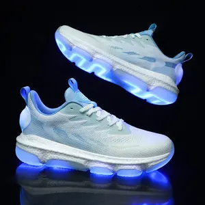时尚飞行编织透气闪亮青年学生运动运动鞋充电发光发光儿童跑鞋