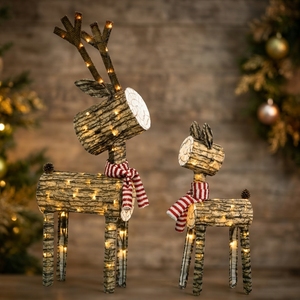 Lot de 2 décorations de Noël LED 3D en fer, motif cerf et renne, motif bois, 41 pouces, 105 Lumen, pour la maison et les fêtes - Product Image 1