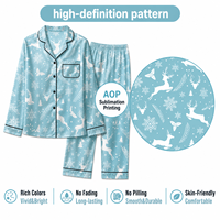 Ensemble de pyjama en satin bleu glacé personnalisé avec motif flocon de neige et col cranté pour femme, POD MOQ 1PC, livraison directe