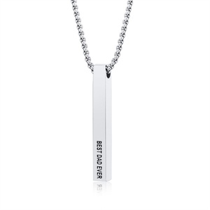 High End Women's Custom Black Engraved Letter Stainless Steel Bar Pendant <b>Necklace</b> with Link Chain <b>Silver</b> Plated Anniversary - Product Image 4
