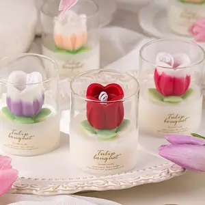 Romantico elegante candela per aromaterapia tulipano tazza di vetro compleanno casa regalo a forma di tulipano fiore candela profumata