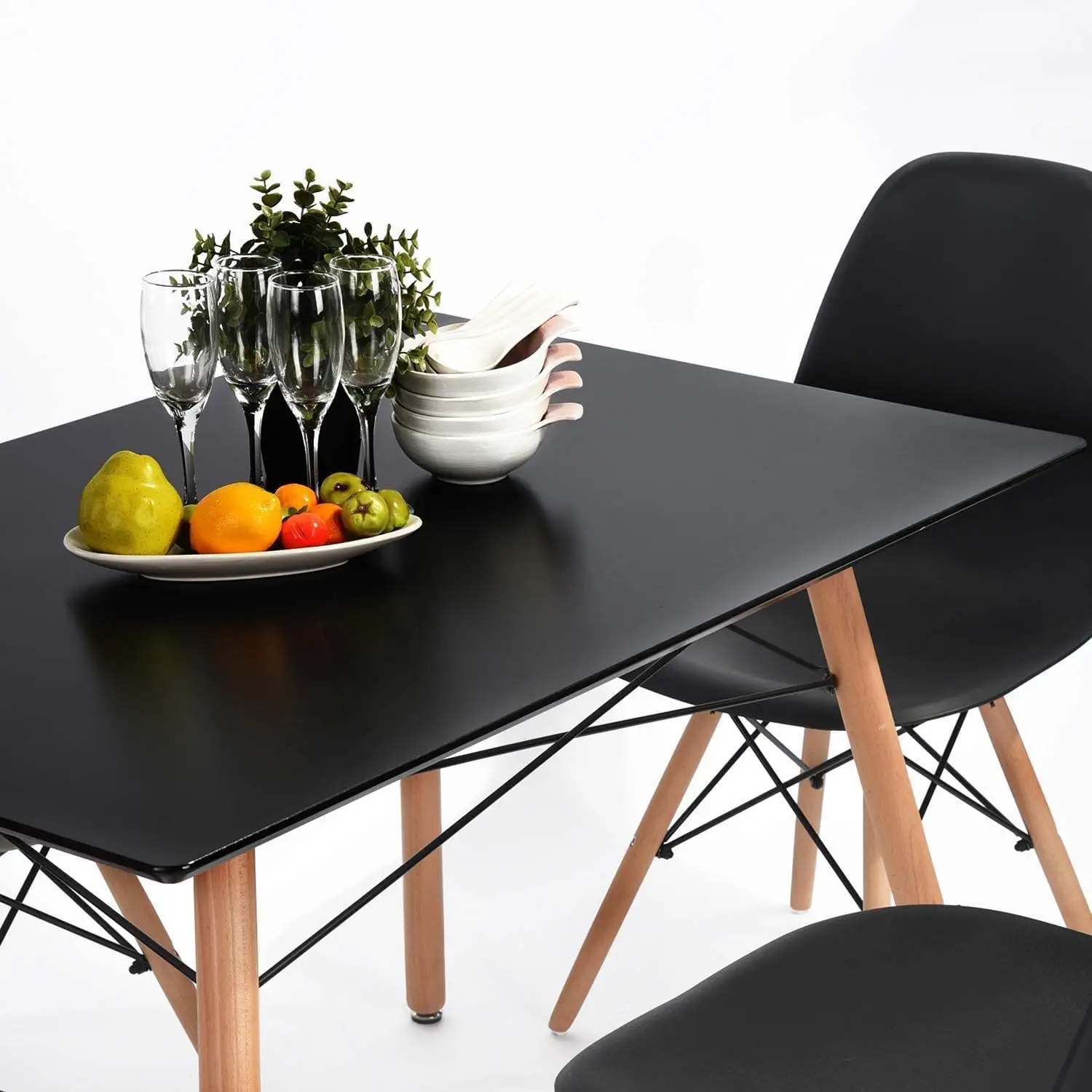 Black Dining Table Wooden Table With Modern Design For Home And Kitchen