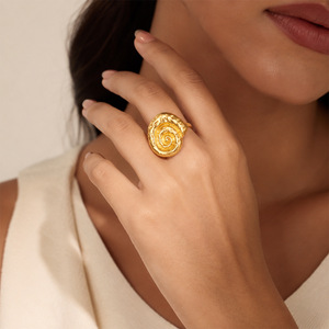 18K Gold Plated Stainless Steel Spiral Conch Open <b>Ring</b> Vintage Textured <b>Statement</b> <b>Ring</b> For Women Fashion Jewelry - Product Image 3