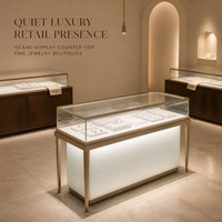 Vitrine à bijoux en verre sur mesure avec éclairage LED, cadre en acier inoxydable, vitrine écologique pour magasin de détail