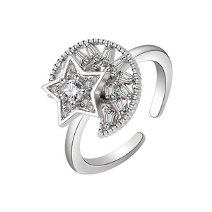 Moon And Star Ab Shiny <b>Ring</b> Micro Insert Geometric Zircon Copper Gold Plated Rotating Star <b>Adjustable</b> <b>Rings</b> Anxiety Jewelry - Product Image 1