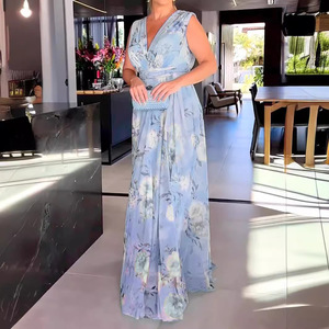 Vestido de Noche Estampado con Hombros Descubiertos, Cintura Imperio, Espalda Descubierta, Transpirable, Largo, para Mujer, Verano - Product Image 3