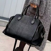 Bolso de Mano para Mujer, Diseño de Cocodrilo, para Documentos Oficiales, Gran Capacidad, Retro, con Múltiples Compartimentos, de Hombro o Cruzado