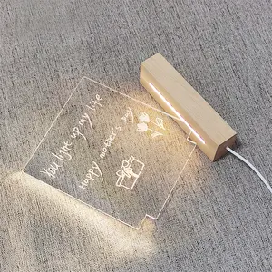 Toptan yaratıcı USB Yuyun akıllı aydınlatma ahşap tabanlı akrilik gece lambası