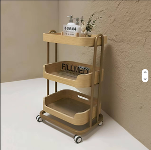 Modern Barber Nail Salon Makeup Hairdressing Storage Rolling Tool Wooden Trolley - Product Image 3